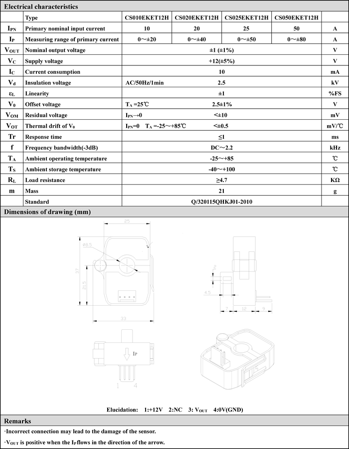 CS050EKET12H Open Loop Hall Effect Split Core Current Transducer