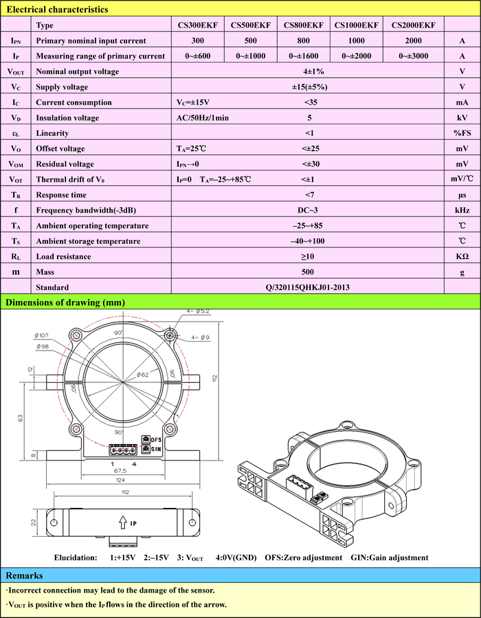 CS2000EKF Open Loop Hall Effect Split Core Current Transducer