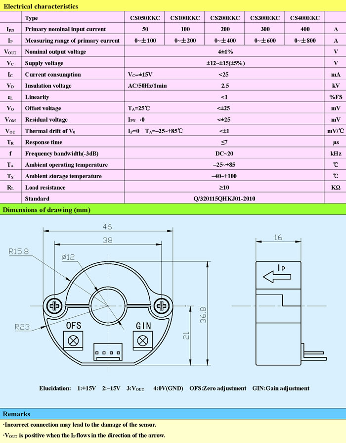 CS400EKC Open Loop Hall Effect Split Core Current Transducer
